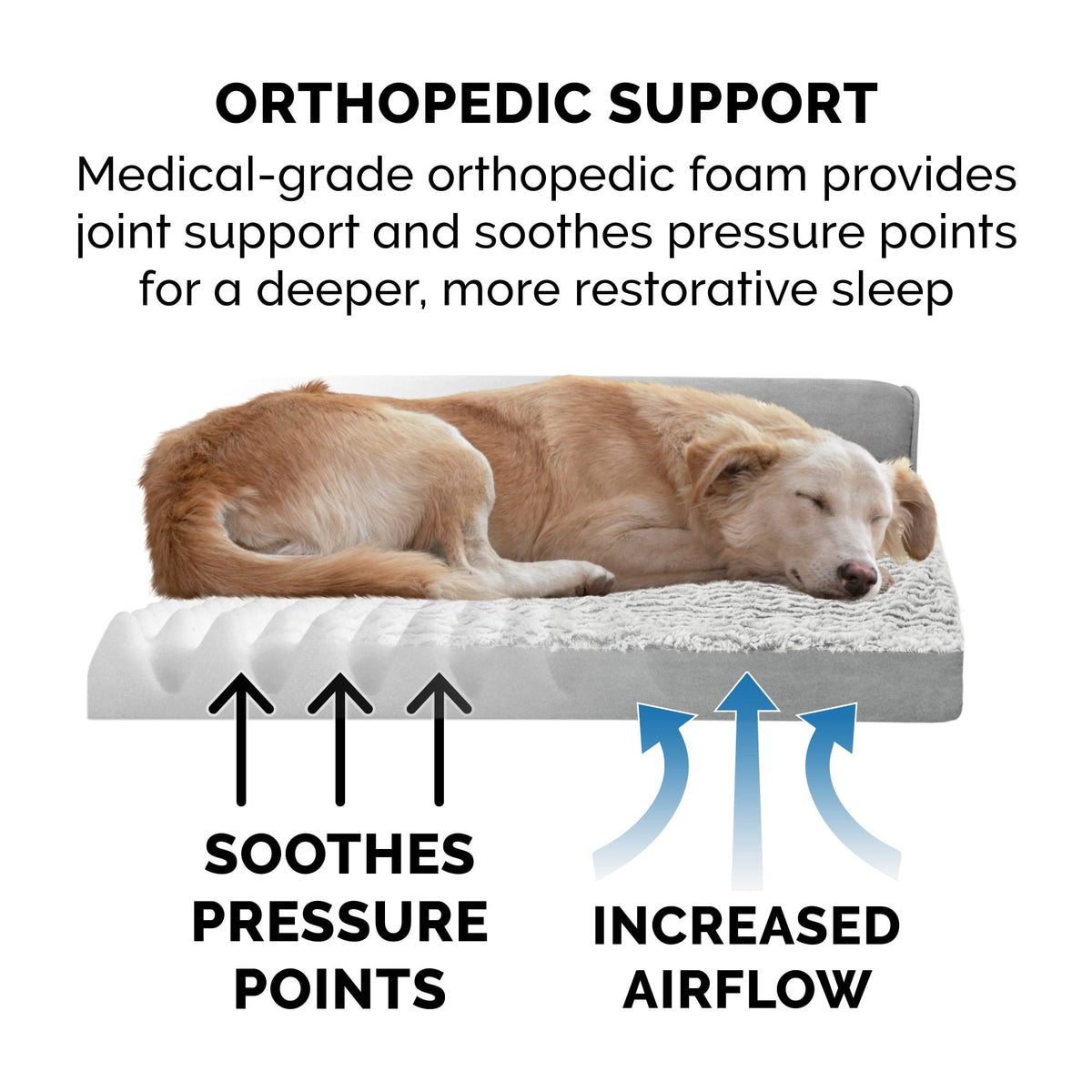 FurHaven Embossed Faux Fur & Suede Orthopedic Deluxe L-Chaise Pet Bed for Dogs & Cats - Gray, Jumbo Plus