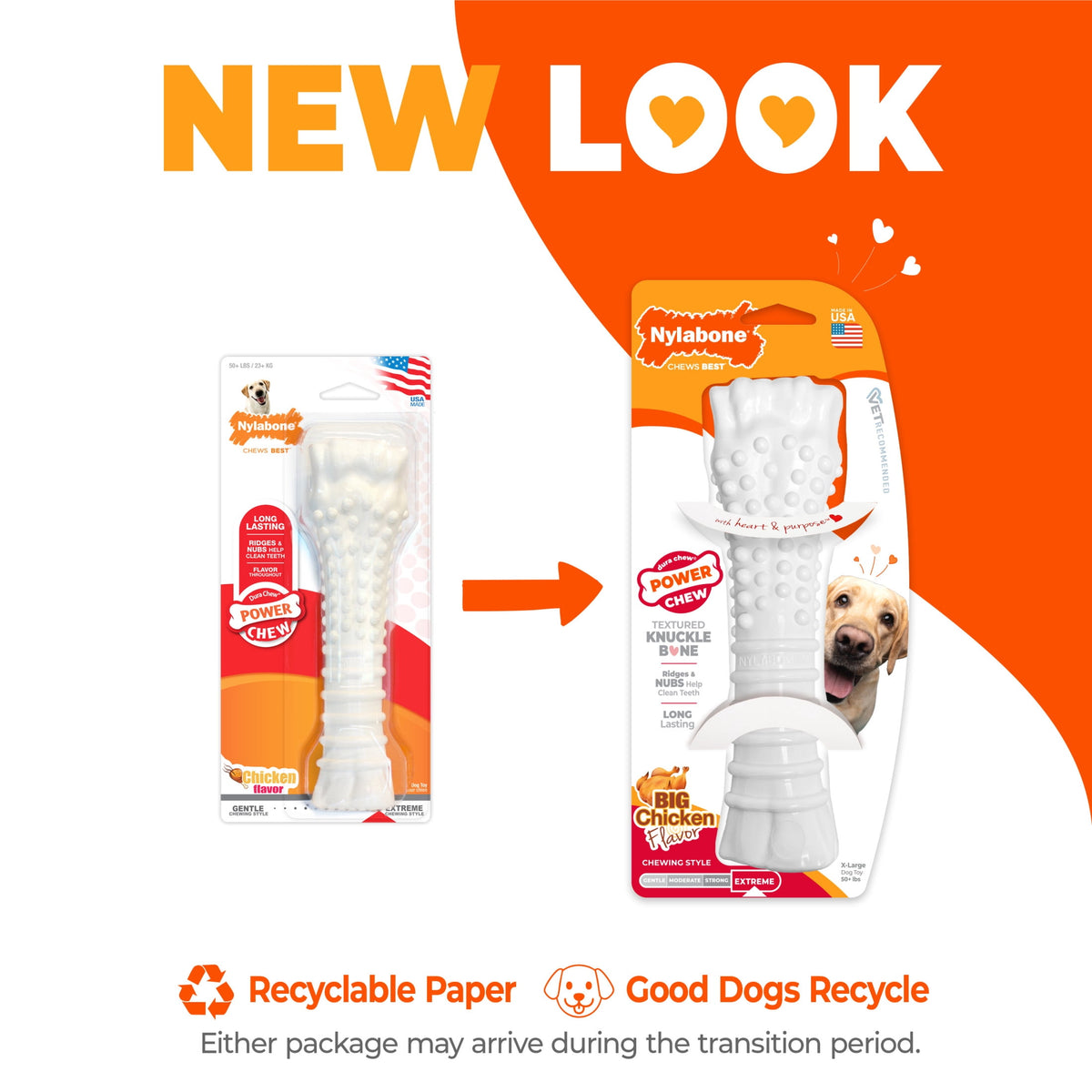 Nylabone Power Chew Textured Knuckle Bone Dog Toy, Dog Chew Toy, Chicken Flavor, X-Large, 1 Count