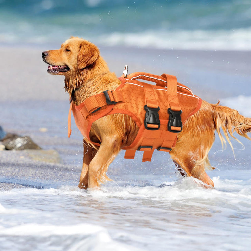 Kuoser Dog Life Jacket, Reflective and Adjustable Dog Life Vest for Small Medium Large Dogs Red, S
