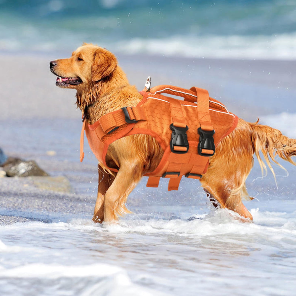 Kuoser Dog Life Jacket, Reflective and Adjustable Dog Life Vest for Small Medium Large Dogs Red, S