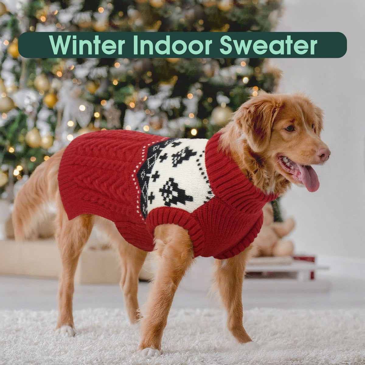 Kuoser Winter Dog Sweater, Sleeveless Doggy Clothes, Warm and Cozy Turtleneck Sweater for Dogs, Red, M
