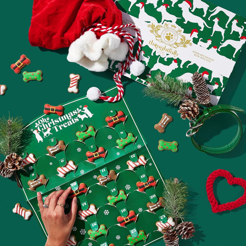 Thoughtfully 24 Days of Christmas Dog Advent Calendar 2024, Gingerbread Baked Dog Treats, Individually Wrapped Bone Shapes, 24 Count