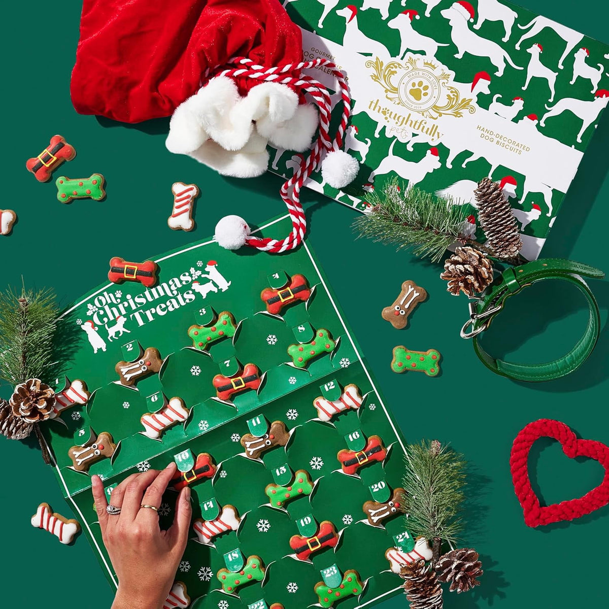 Thoughtfully 24 Days of Christmas Dog Advent Calendar 2024, Gingerbread Baked Dog Treats, Individually Wrapped Bone Shapes, 24 Count