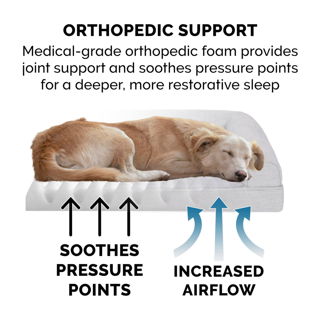 FurHaven Pet Products Plush & Performance Linen Orthopedic Sofa Pet Bed for Dogs & Cats - Mist Gray, Large