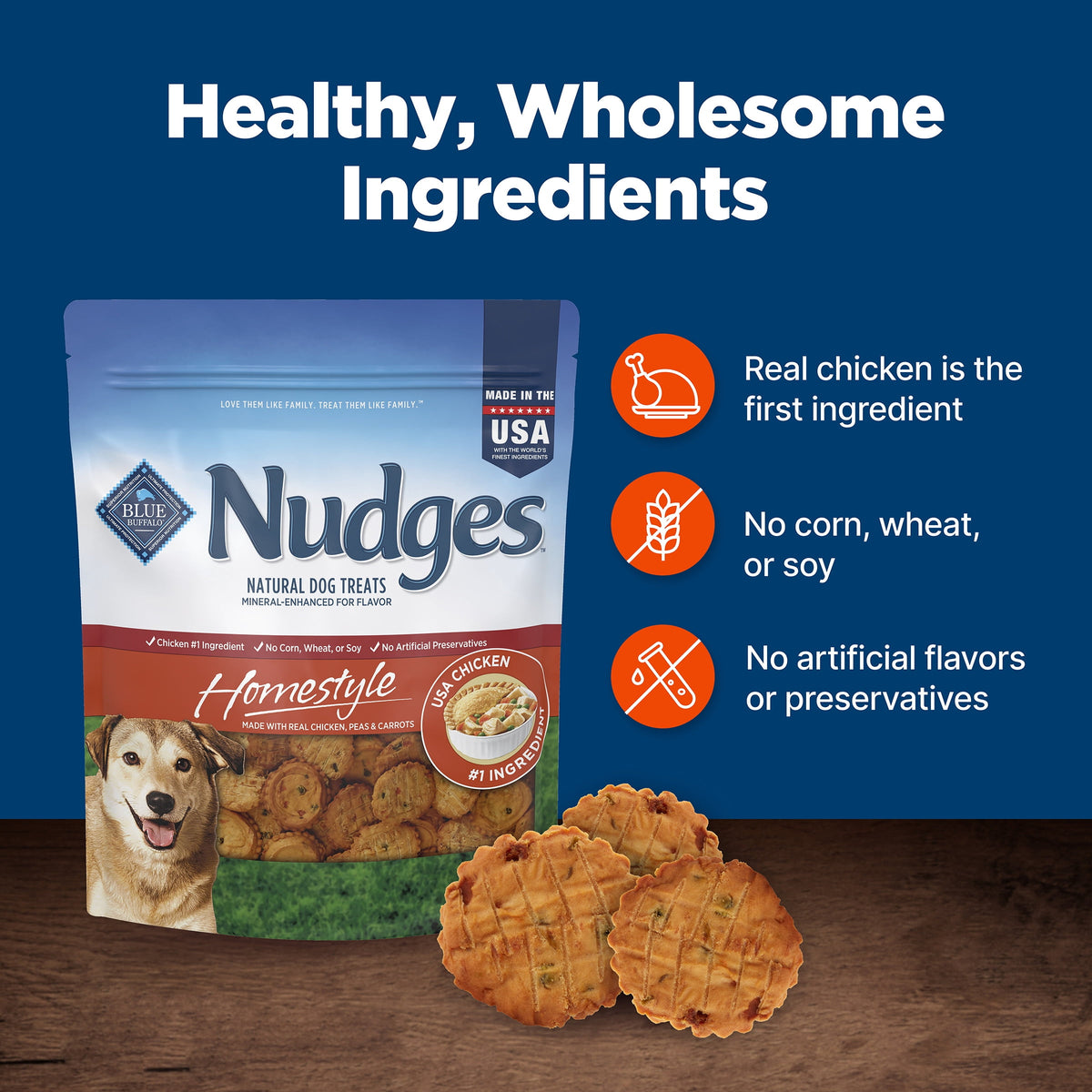 Blue Buffalo Nudges, Natural Dog Treats, Chicken Pot Pie Recipe, 28oz Bag