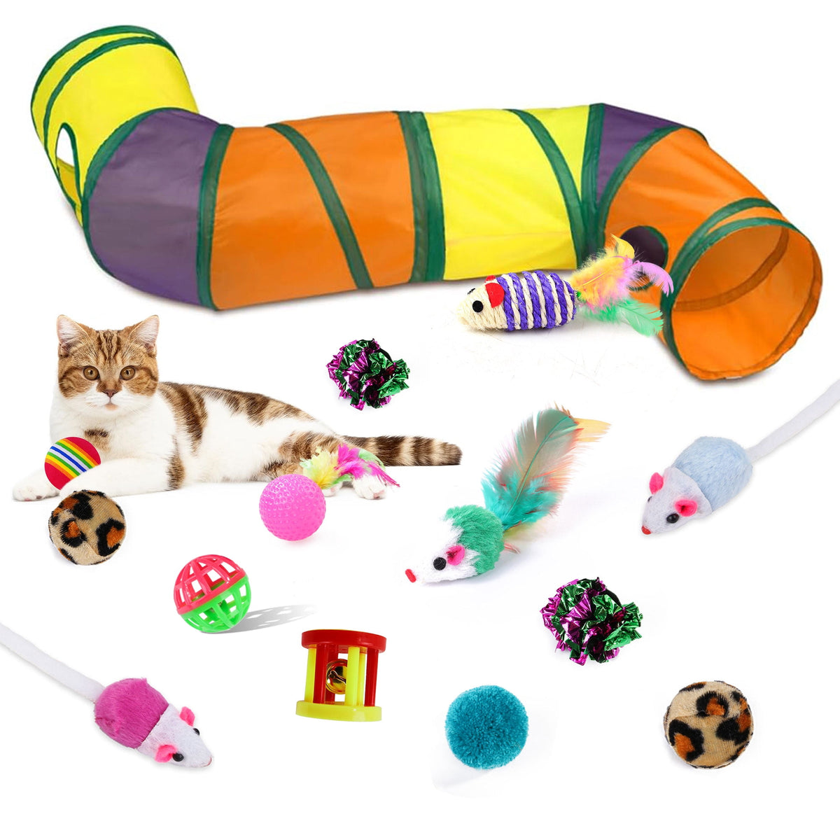 Semfri Cat Toys Tunnels Collapsible Pets Cat Jungle Tunnels Kitty Toys Balls