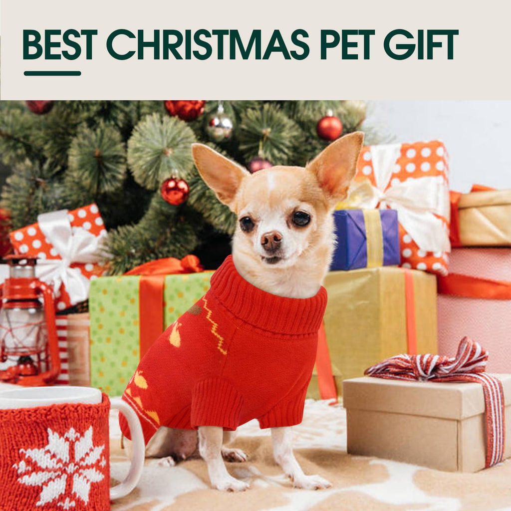 Kuoser Dog Cat Sweater Warm Pet Knitwear Christmas Clothes for Dogs, Red, XL