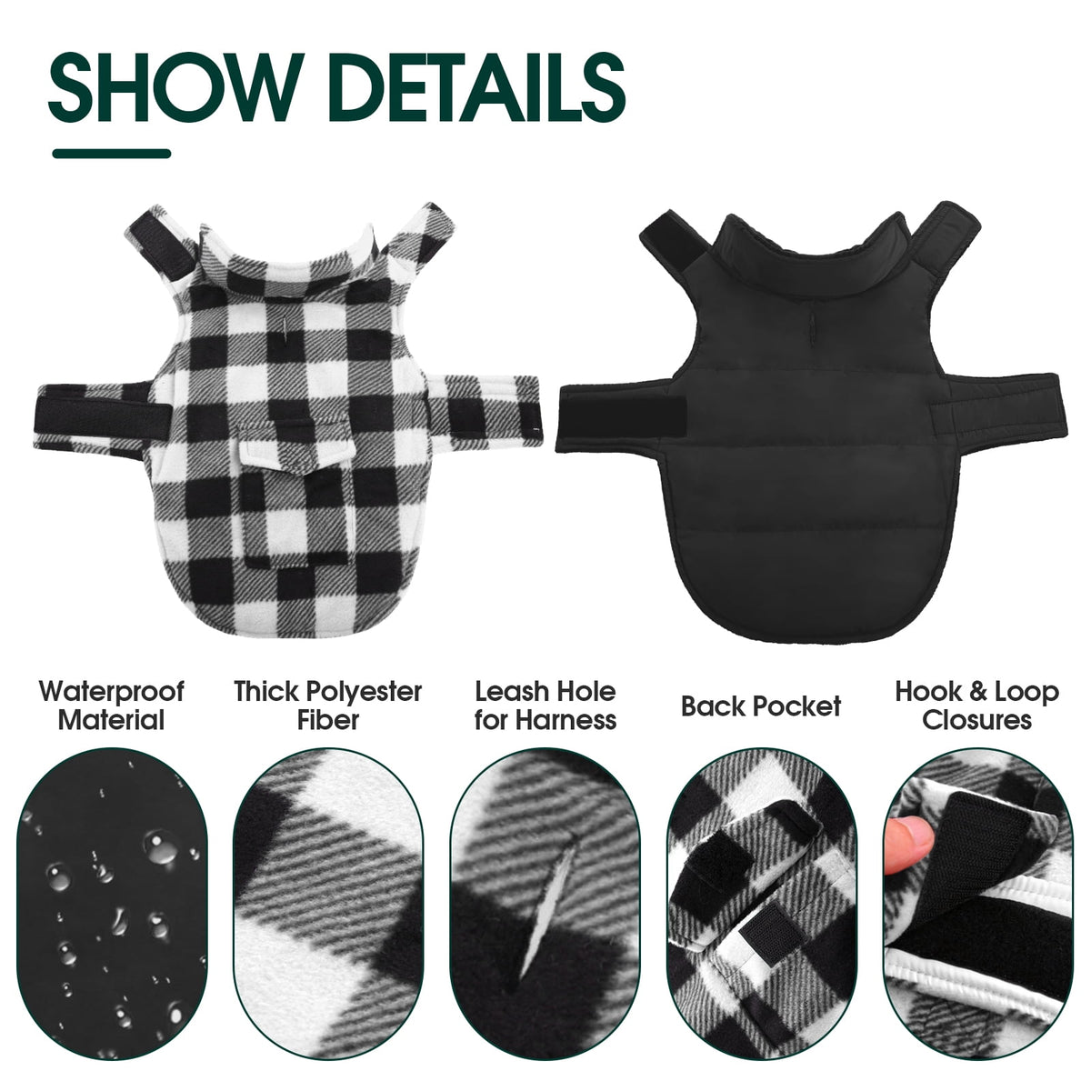 Kuoser British Style Plaid Dog Winter Coat, Windproof Cozy Cold Weather Jacket for Dogs, Blue, M