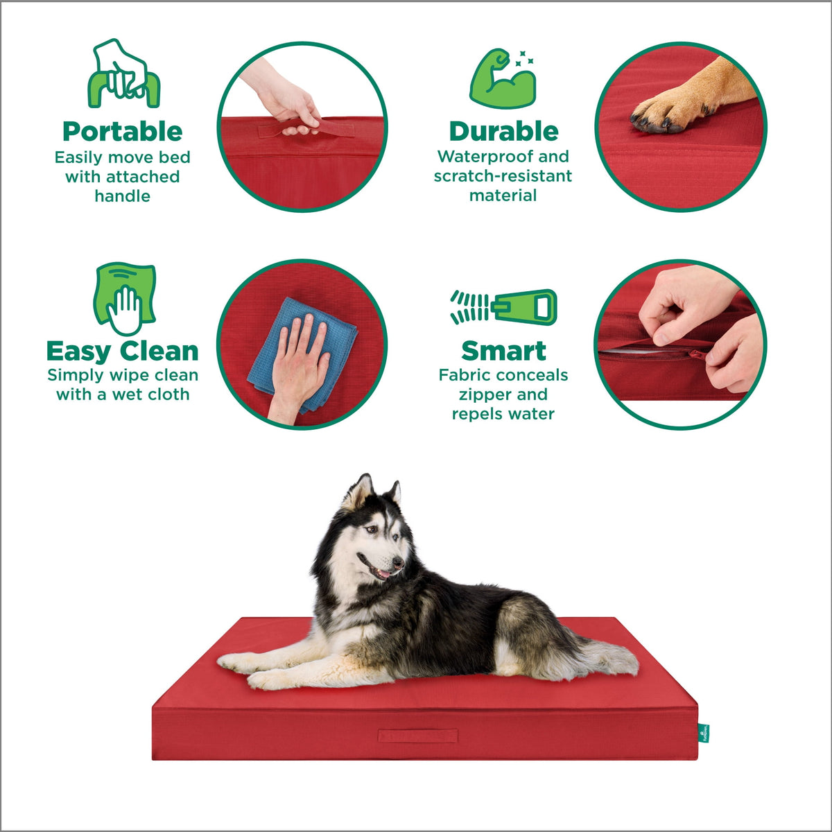 FurHaven Grid Indoor-Outdoor Cooling Memory Foam Deluxe Mattress for Dogs and Cats - Olivine, Medium