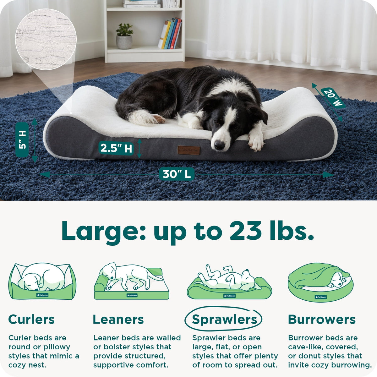 Furhaven Pet Products Luxe Lounger Large Orthopedic Contour Dog Bed, Gray, 38 lb limit