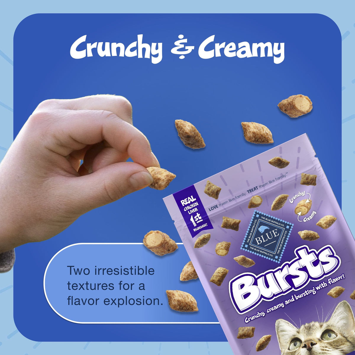 Blue Buffalo Bursts Crunchy & Creamy Cat Dry Treats, Great for Training, Liver & Beef, 5-oz. Bag