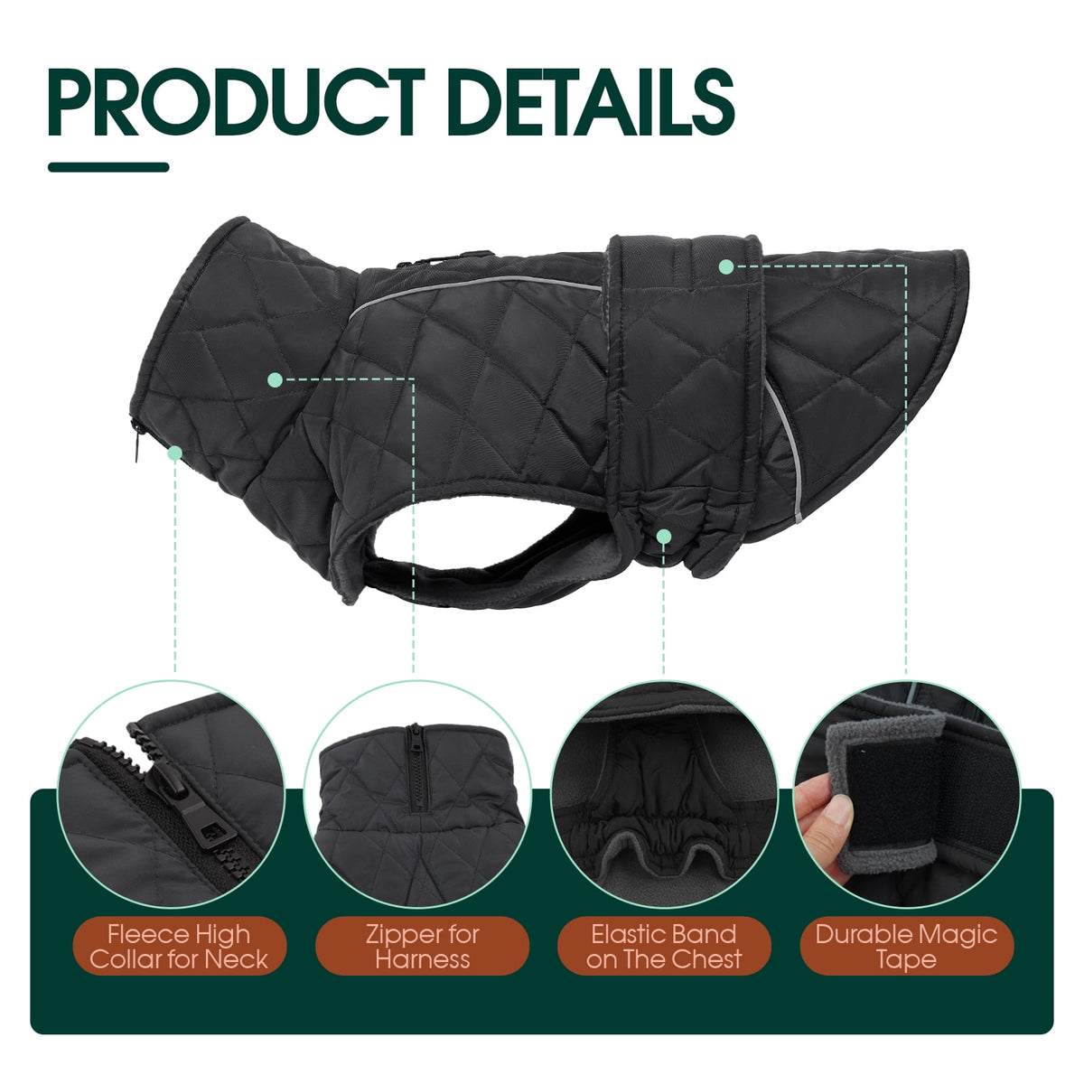 Kuoser Dog Coat Warm Dog Winter Jacket for Small Medium Large Dogs, Green, M