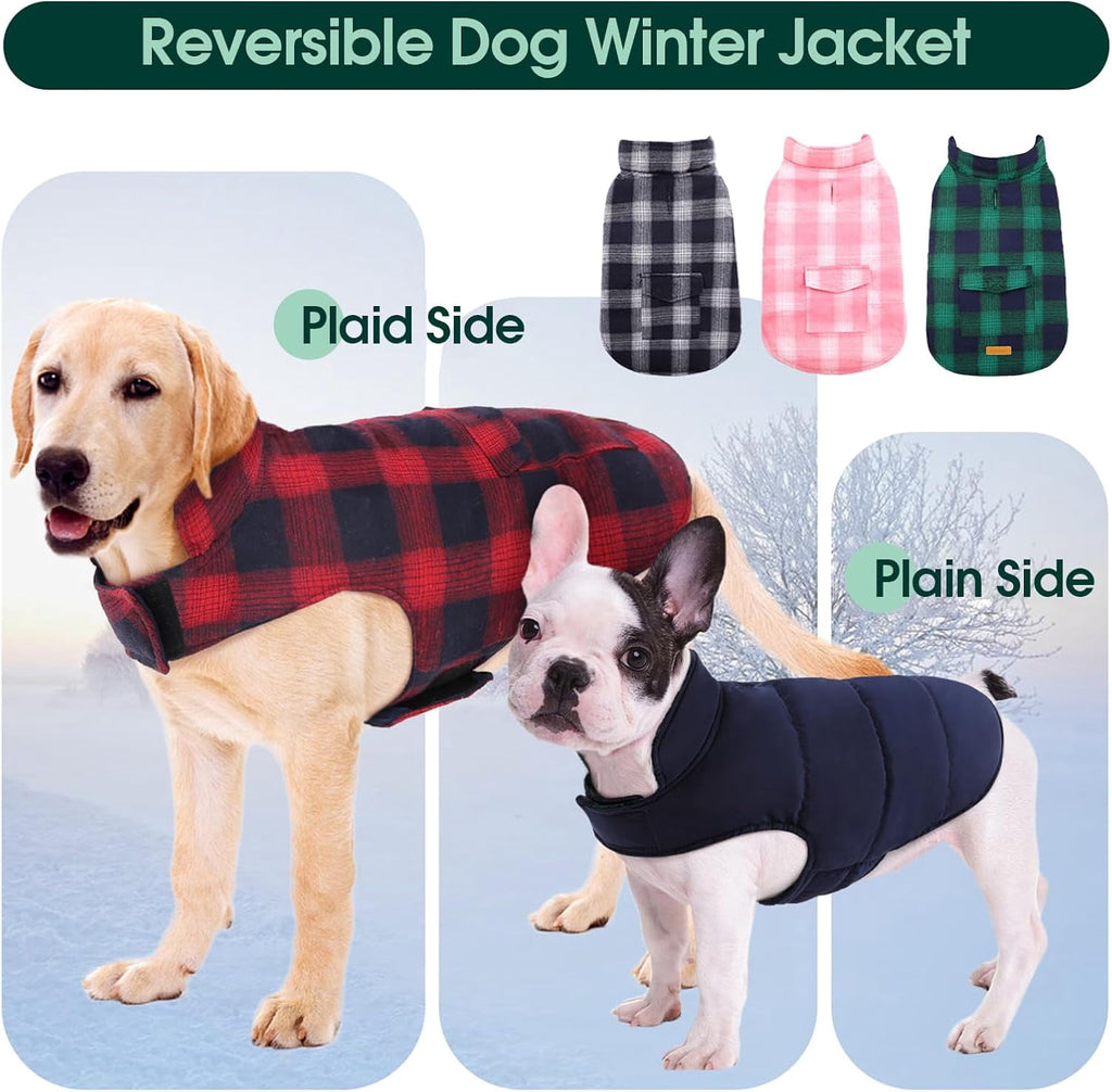 Kuoser Dog Winter Coat, Cozy Fleece Lining Dog Jacket Windproof Waterproof Pet Clothes with Pocket, Red, M