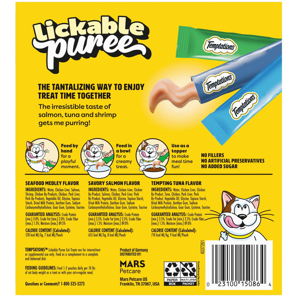 Temptations Creamy Puree Mix-Ups Variety Pack Lickable Cat Treats, 0.42 oz Tubes, 48 pk