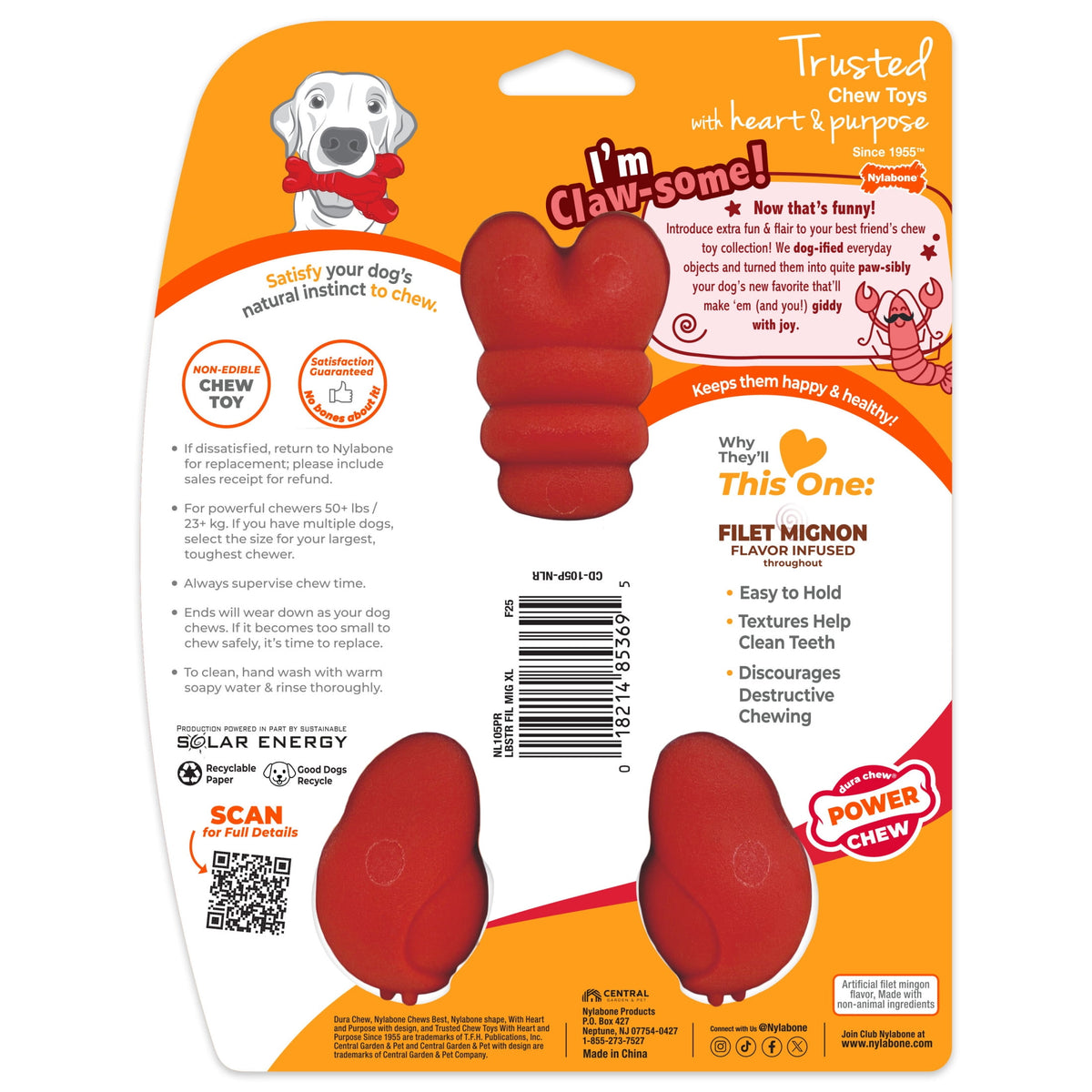 Nylabone Lobster Power Chew Toy For Dogs, Dog Toys For Aggressive Chewers, Dog Toy, Chew Toy, Toys For Aggressive Chewers, For Dogs