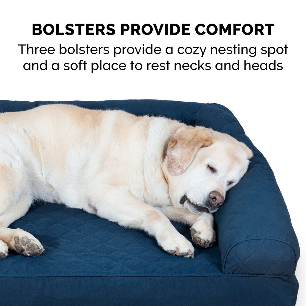 FurHaven Classic Sofa Orthopedic Dog Bed For Large Dogs, Solid Orthopedic Foam Slab for Joint Support, Removable Washable Cover, Jumbo Plus/XXL, Quilted Sofa, Ensign Blue