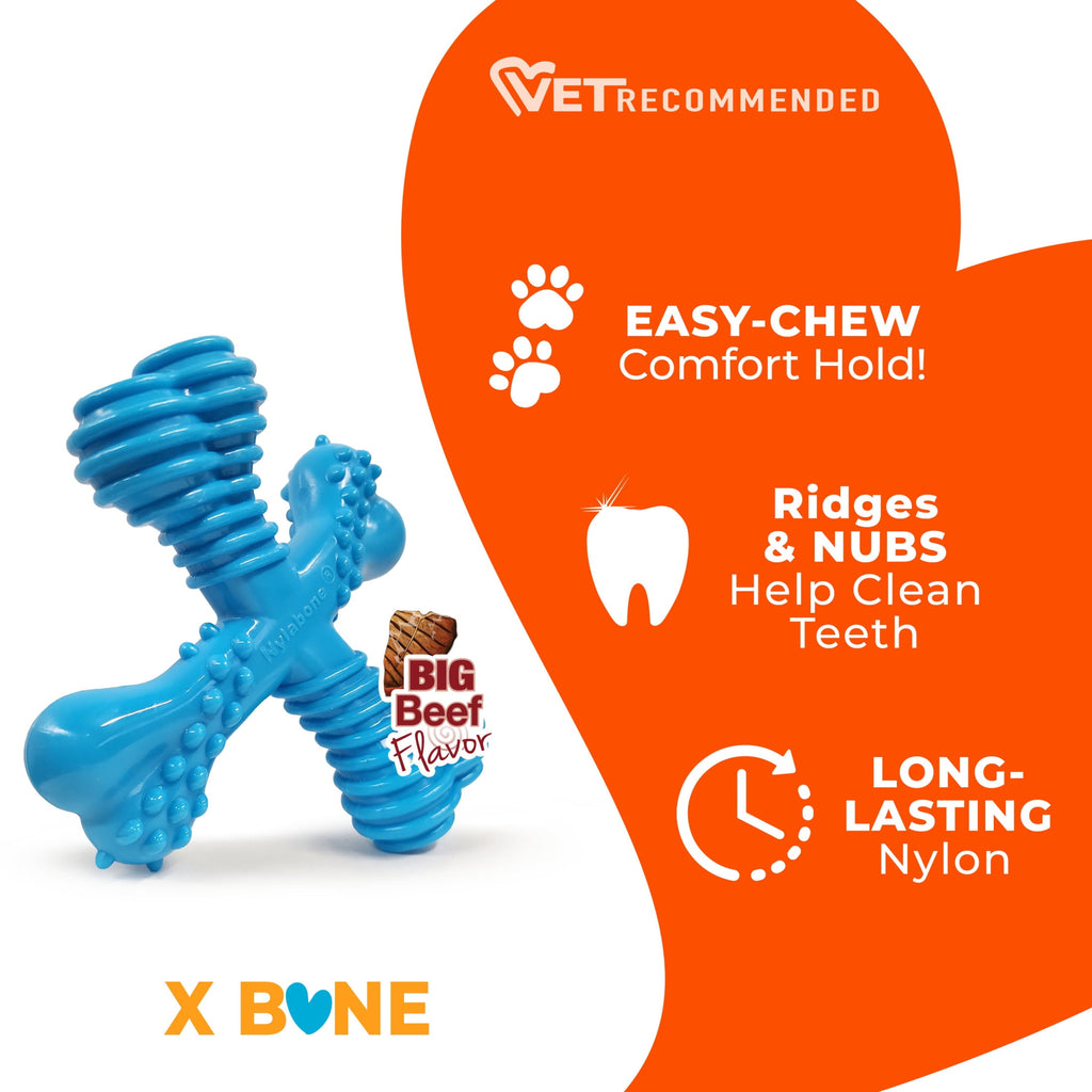 Nylabone Power Chew Comfort Hold X Bone Dog Toy, Dog Chew Toy, Beef Flavor, Small, 1 Count