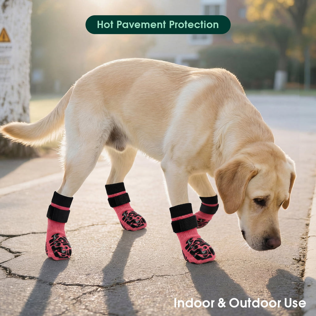 Kuoser Non-Slip Dog Socks for Hardwood Floors & Hot Pavement, Adjustable Pet Socks to Stop Licking and Slipping, Black, M