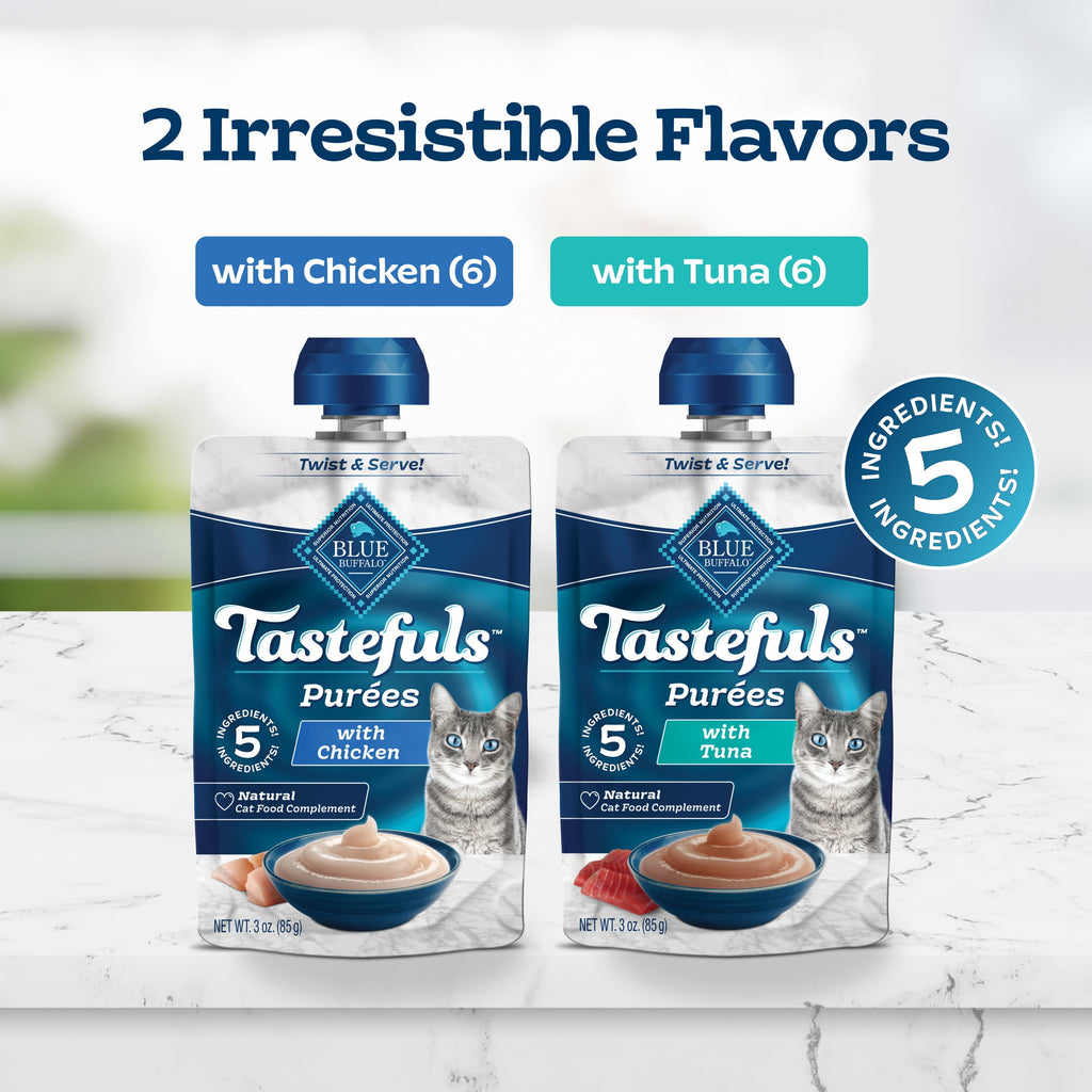 Blue Buffalo Tastefuls Purées Chicken & Tuna Variety Pack, 3-oz. (12 Pouches, 6 of Each)