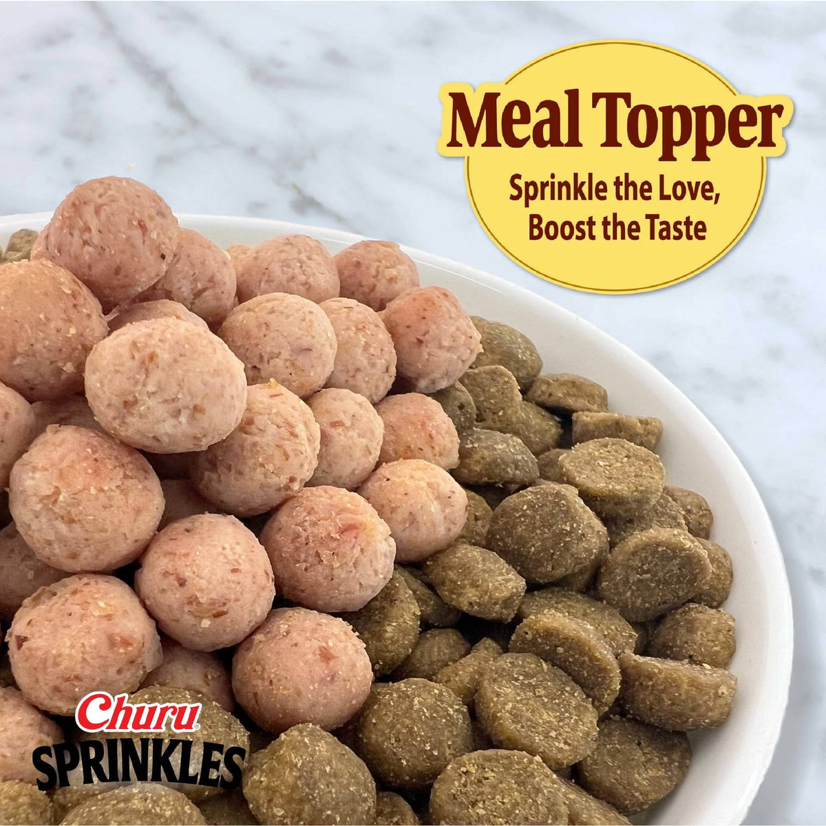 INABA Churu Sprinkles Cat Meal Topper, Soft & Chewy Baked Chicken with Taurine, Tuna & Salmon Recipe, 0.35 oz Packs, 3‑Count