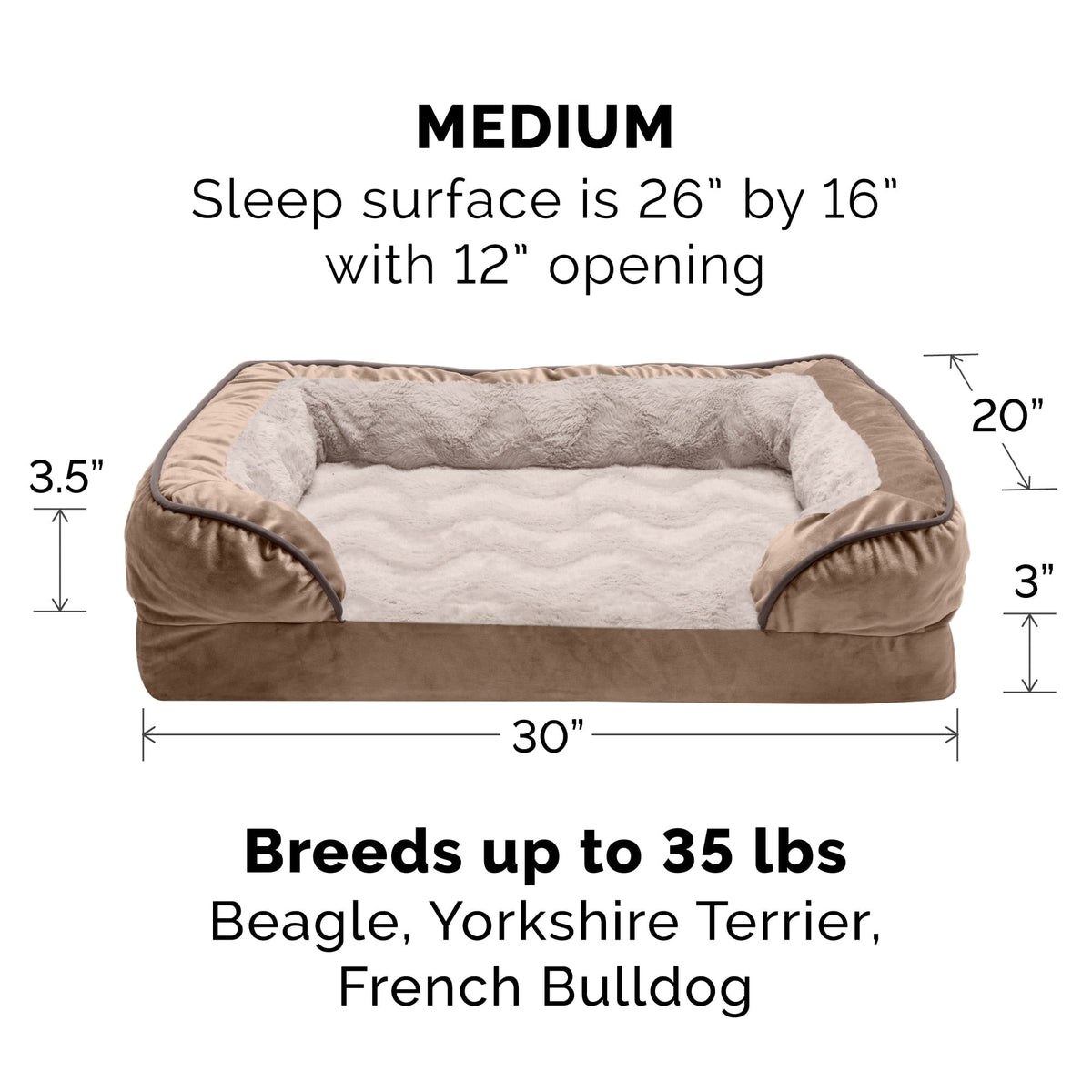 FurHaven Pet Products Velvet Waves Perfect Comfort Cooling Gel Top Sofa-Style Pet Bed for Dogs & Cats - Brownstone, Medium