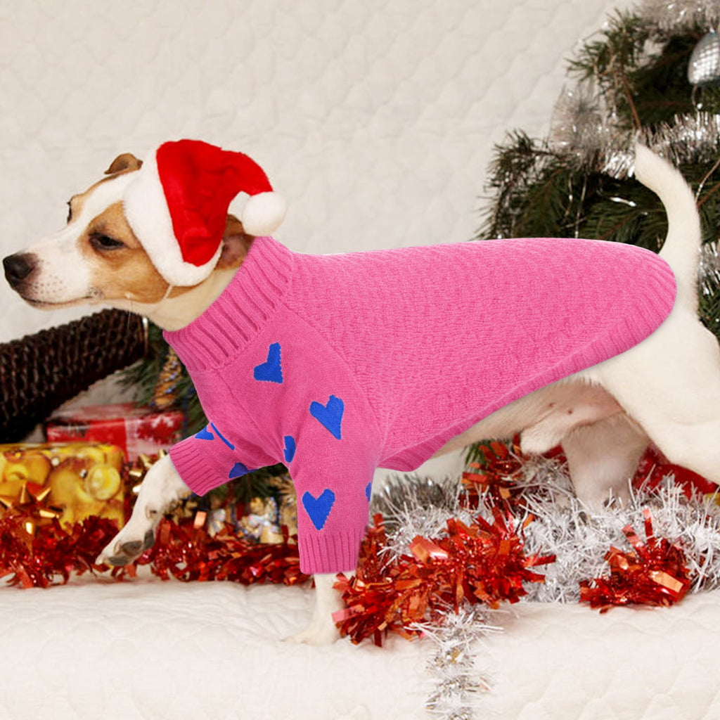 Kuoser Dog Sweater, Turtleneck Pet Sweatshirt, Thick Doggy Winter Clothes for Fall Xmas, Red, M