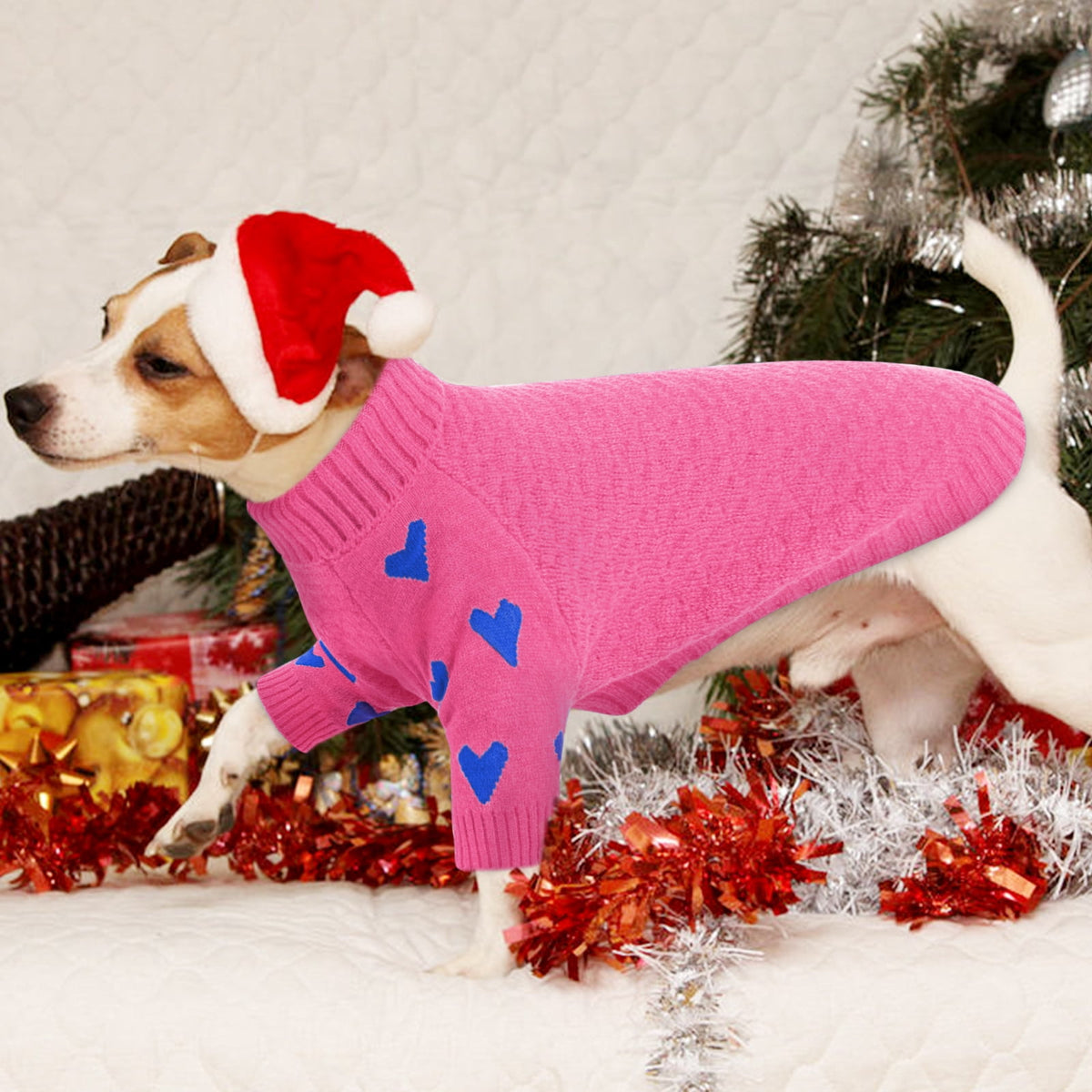 Kuoser Dog Sweater, Turtleneck Pet Sweatshirt, Thick Doggy Winter Clothes for Fall Xmas, Red, M