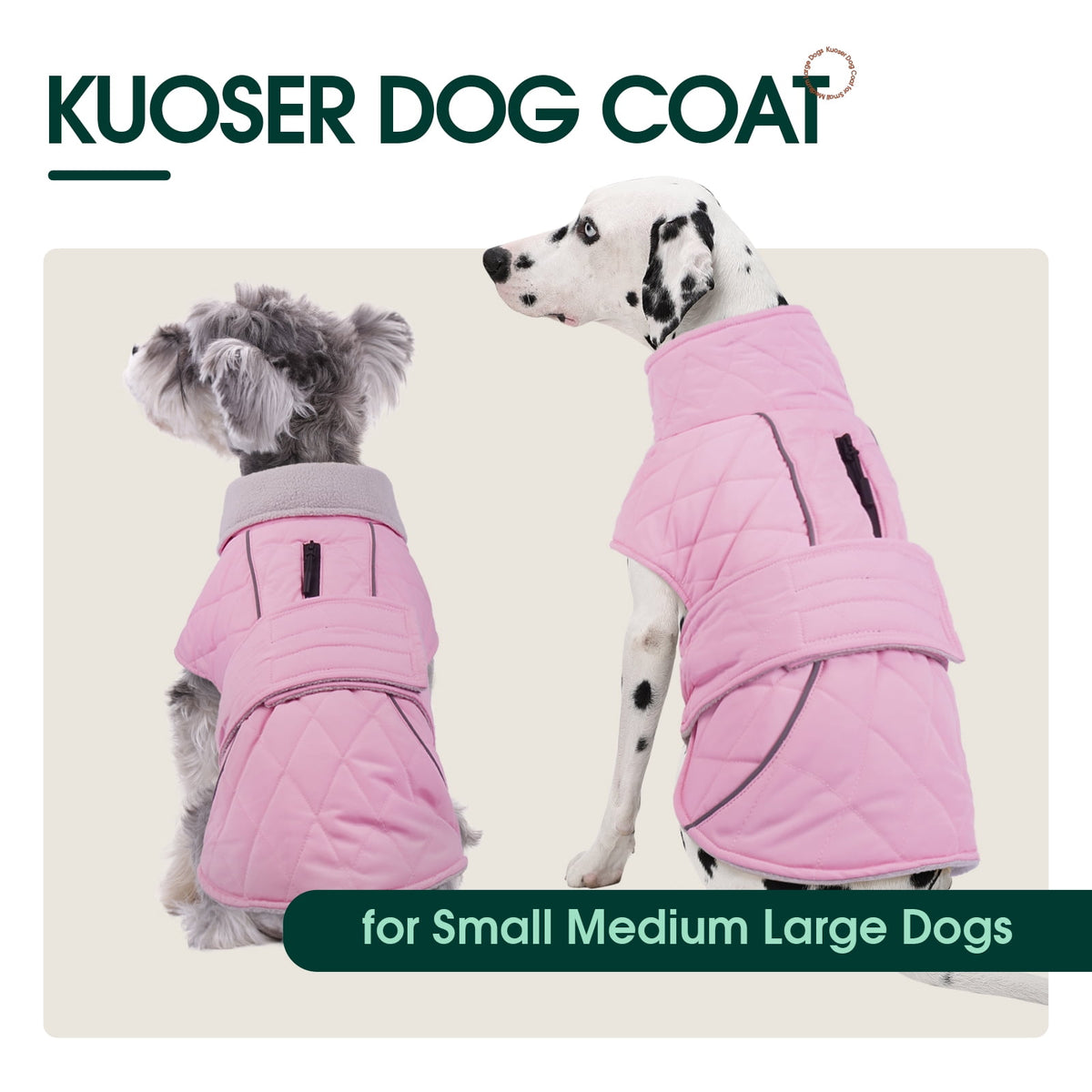 Kuoser Dog Coat Warm Dog Winter Jacket for Small Medium Large Dogs, Green, M