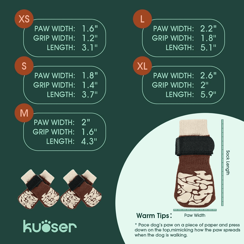 Kuoser Non-Slip Dog Socks for Hardwood Floors & Hot Pavement, Adjustable Pet Socks to Stop Licking and Slipping, Black, M