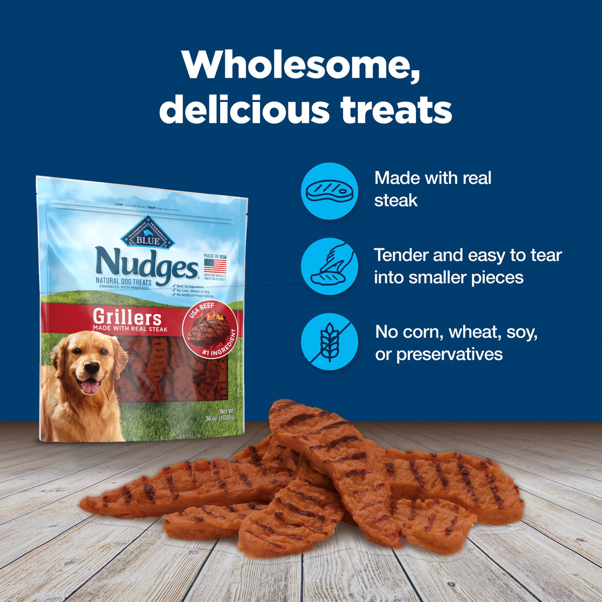 Blue Buffalo Nudges Jerky Cuts, Natural Dog Treats, Steak Jerky, 28oz Bag