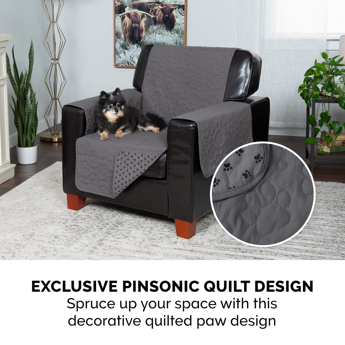 FurHaven Pawprint Non-Skid Sofa and Chair Furniture Protector for Dogs and Cats - Sofa, Dark Brown