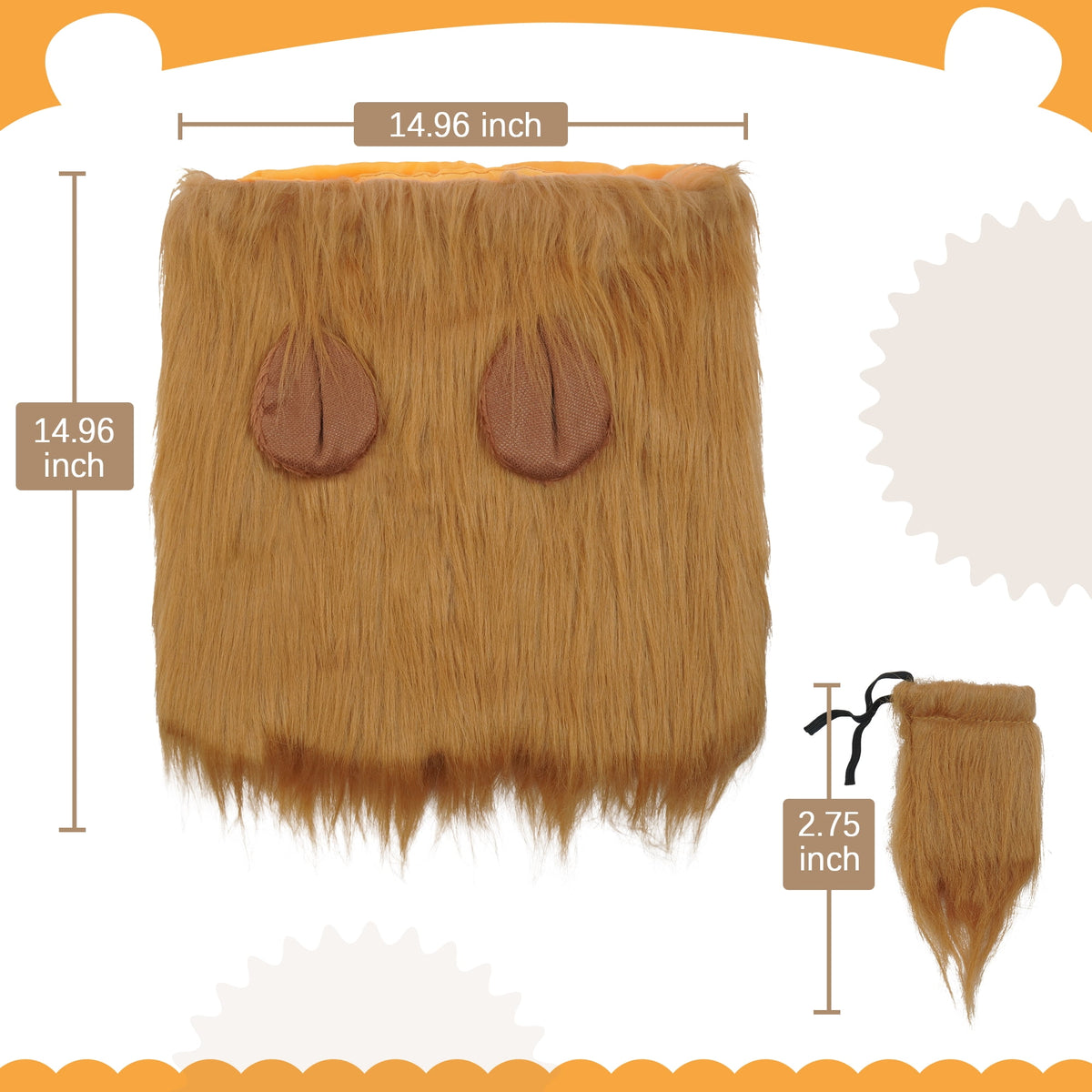 Kuoser Large Dog Lion Mane with Tail Halloween Dog Costumes Fits Neck Size 13- 29.13 inch Funny Accessories for Holidays