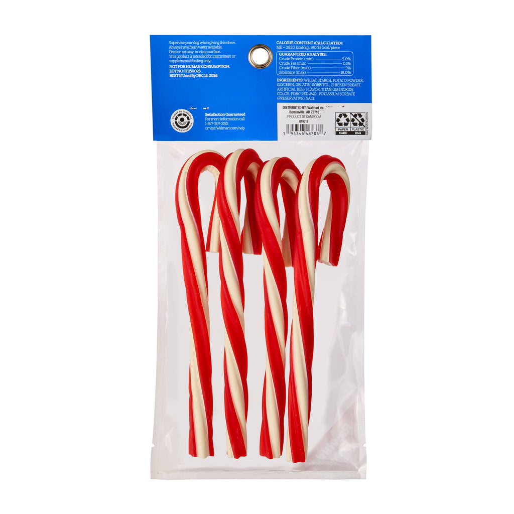 Vibrant Life Holiday Rawhide Free Candy Cane Chews for Dogs, 9.52 oz, 4 Count
