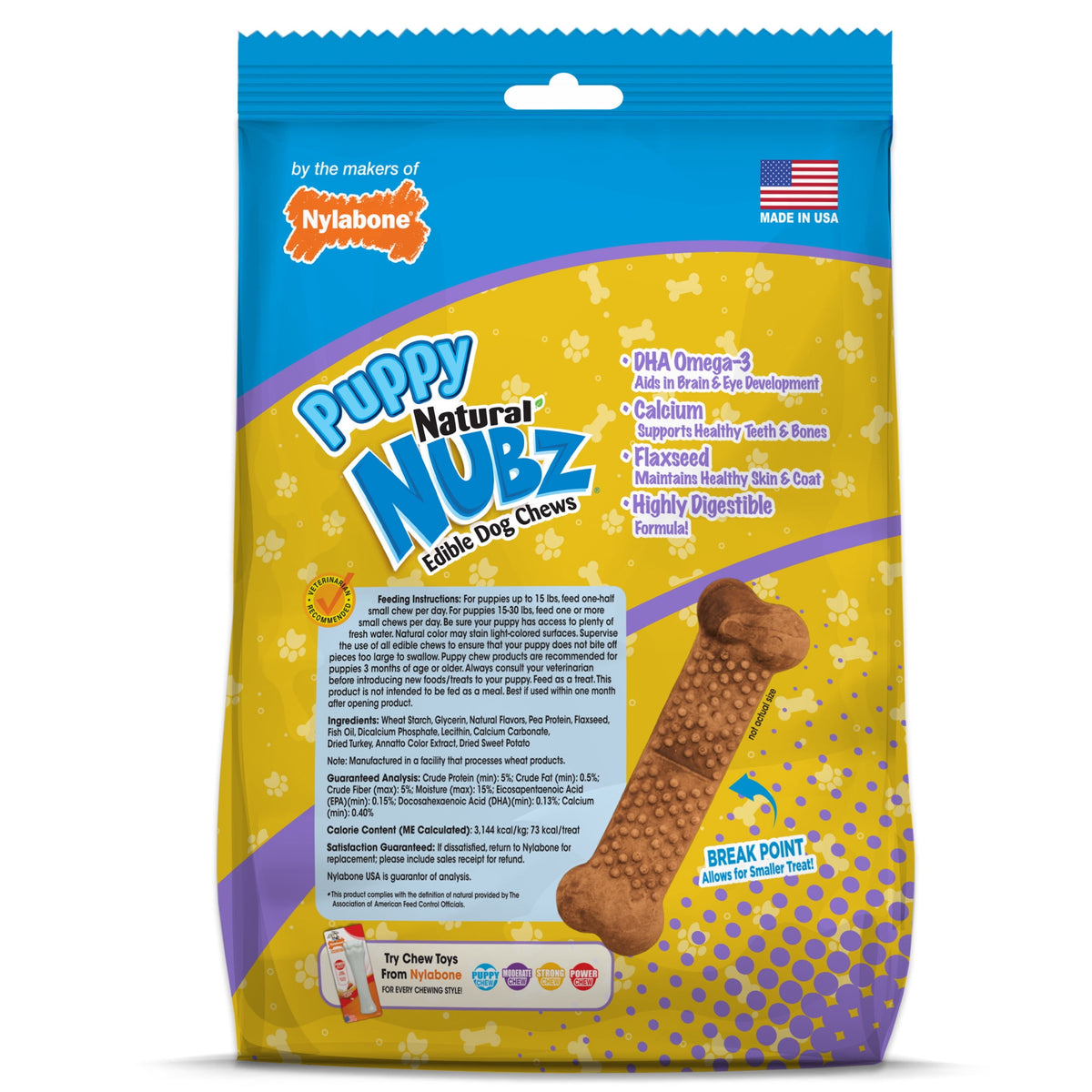 Nylabone Nubz Natural Puppy Treats for Small Dogs, Turkey & Sweet Potato Flavor Dog Treats, Small - Up to 30 lbs., 8 Count