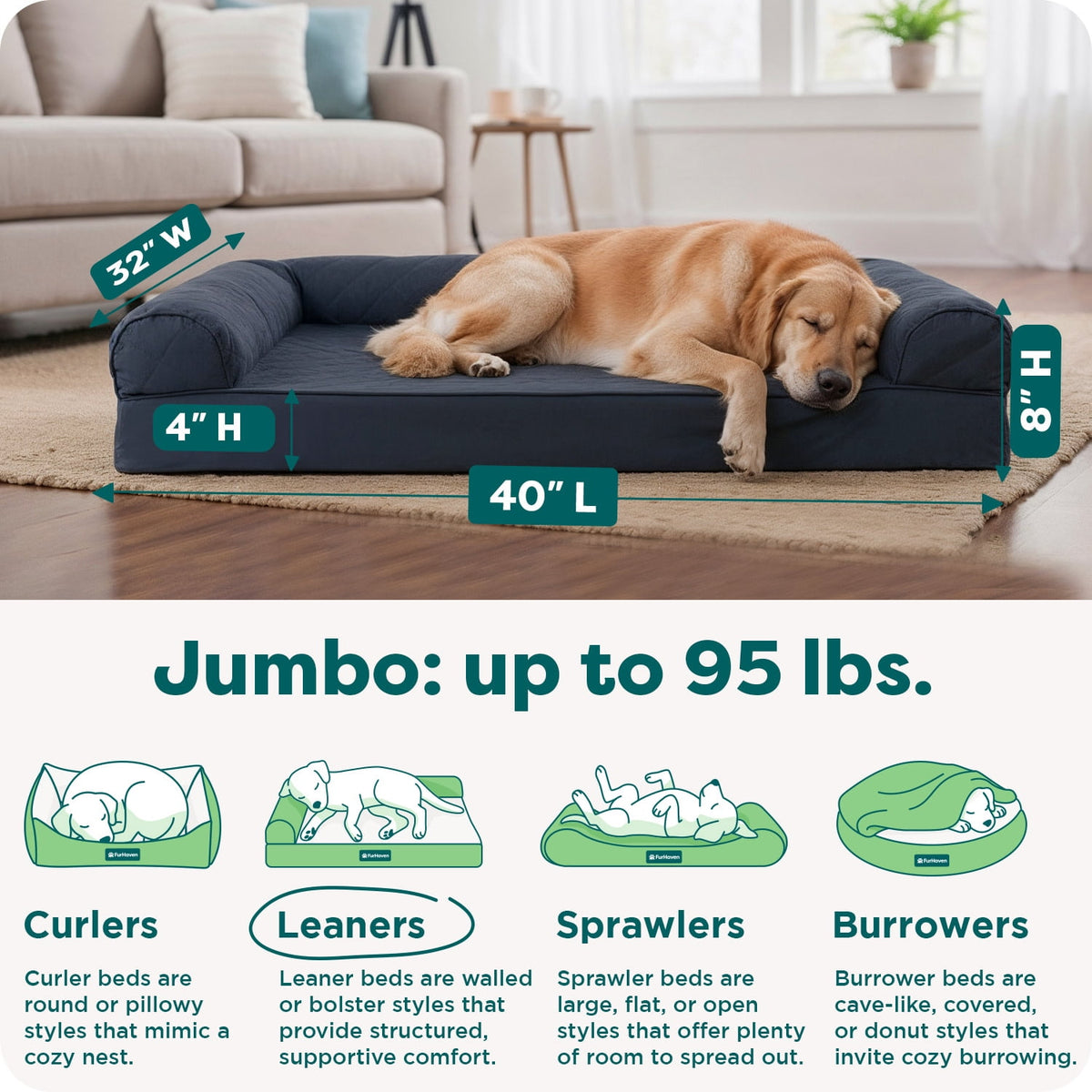 FurHaven Classic Sofa Orthopedic Dog Bed For Large Dogs, Solid Orthopedic Foam Slab for Joint Support, Removable Washable Cover, Jumbo Plus/XXL, Quilted Sofa, Ensign Blue