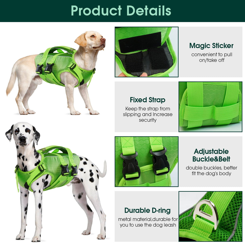 Kuoser Dog Life Jacket, Reflective and Adjustable Dog Life Vest for Small Medium Large Dogs Red, S