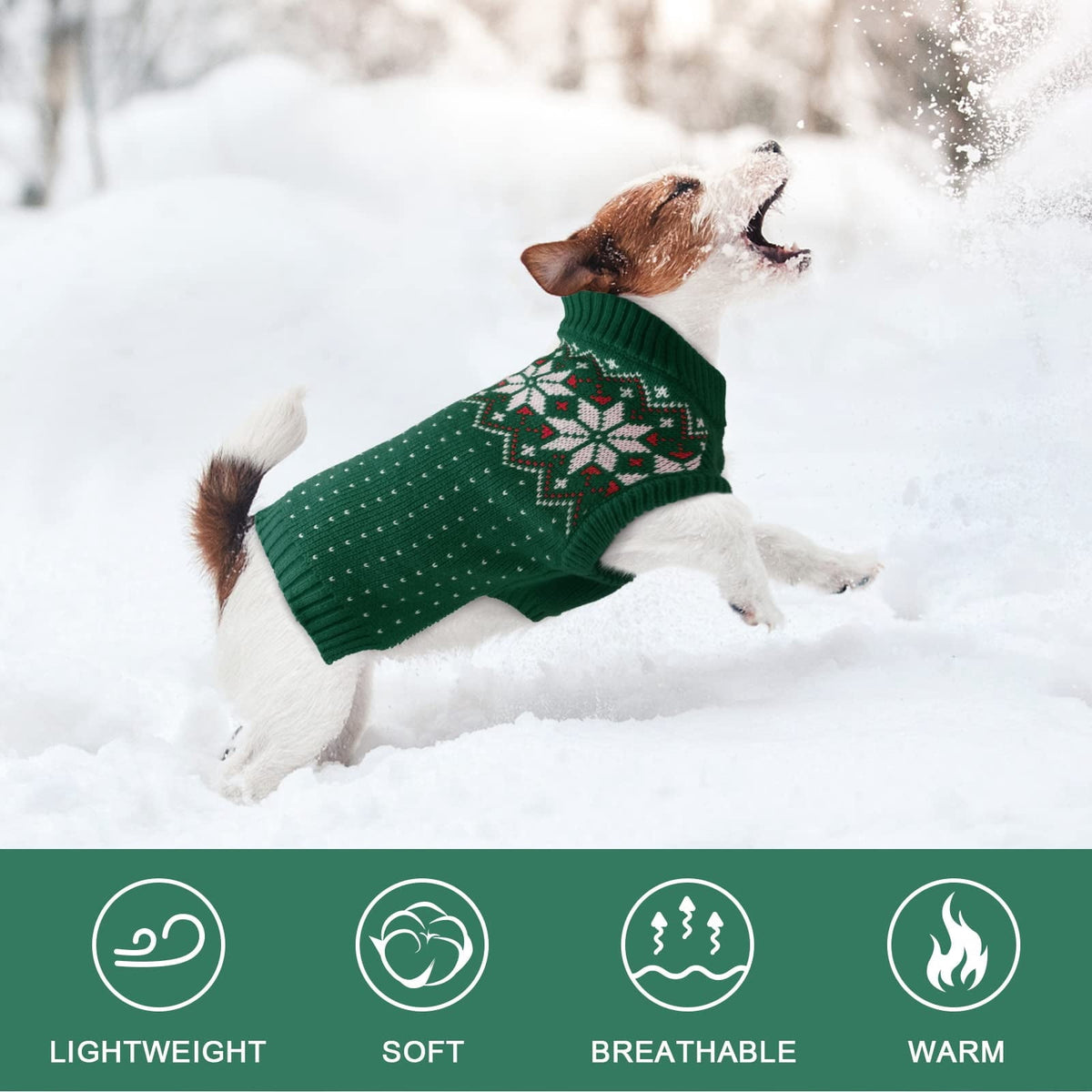 Kuoser Dog Cat Sweater, Holiday Christmas Snowflake Pet Warm Knitwear, Green, M