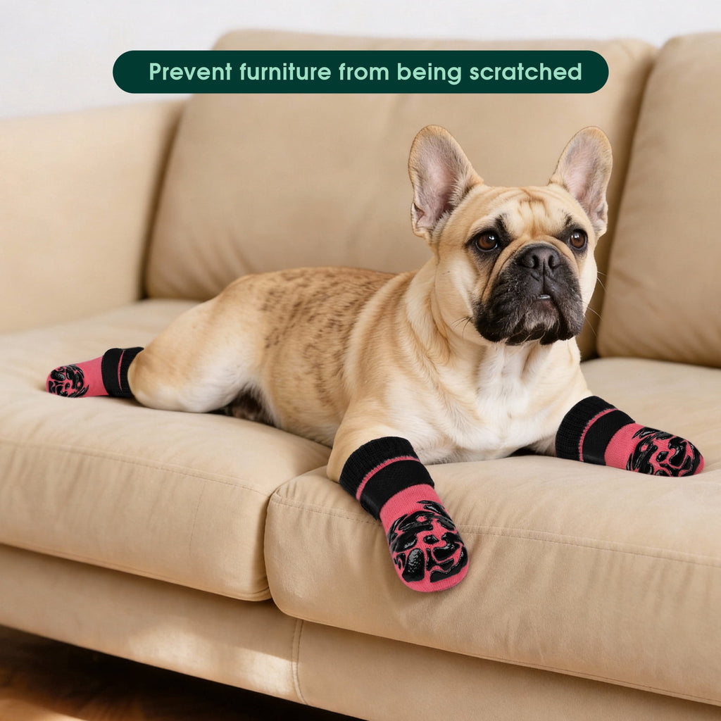 Kuoser Non-Slip Dog Socks for Hardwood Floors & Hot Pavement, Adjustable Pet Socks to Stop Licking and Slipping, Black, M