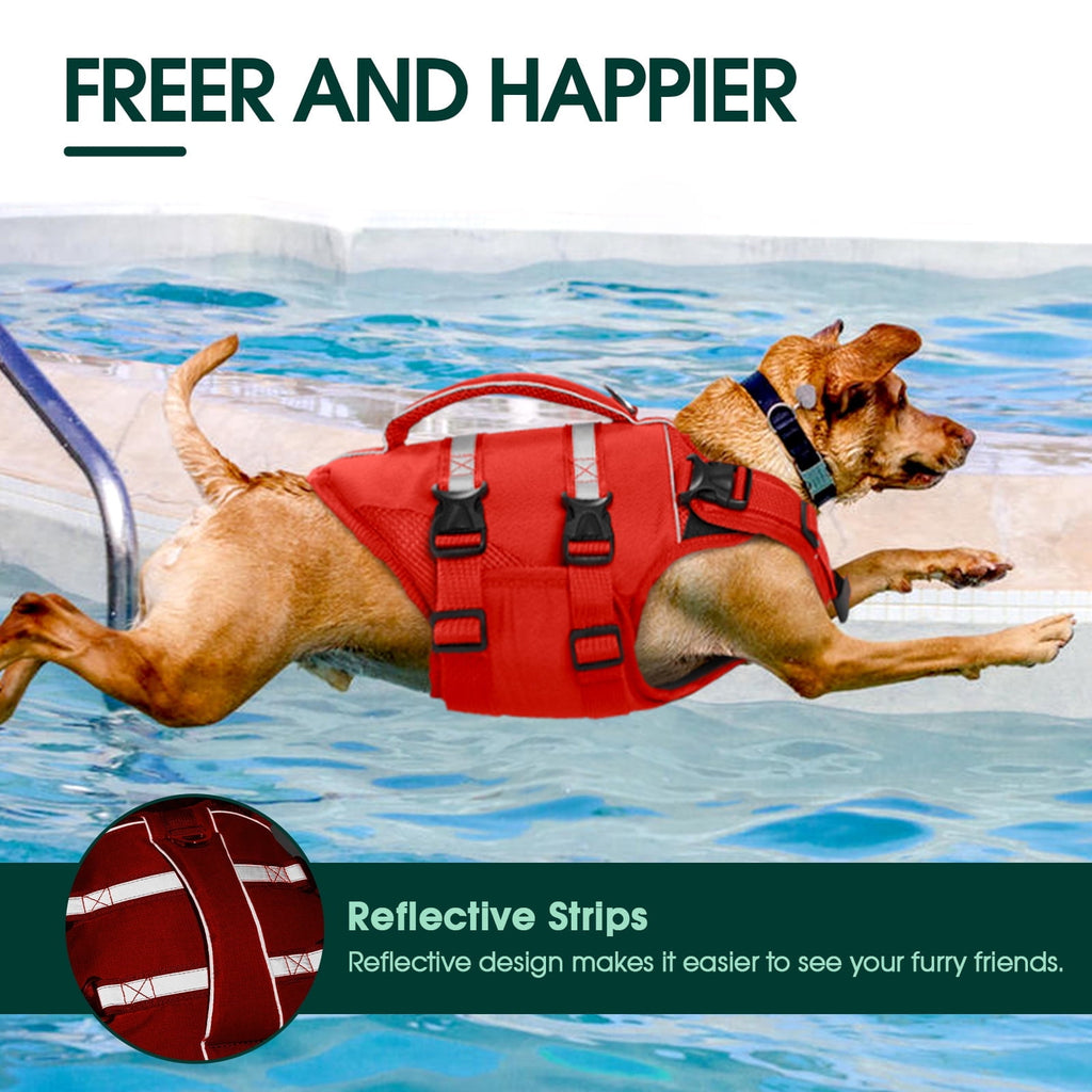 Kuoser Dog Life Jacket, High Flotation Dog Life Vest for Swimming Boating, Red, S