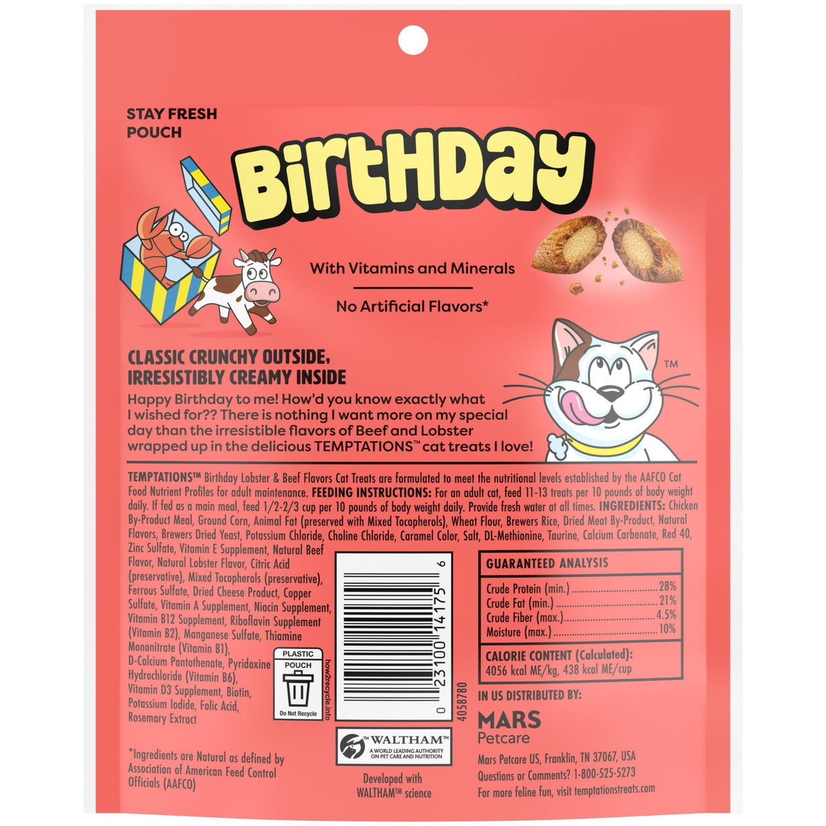 (10 pack) Temptations Birthday Lobster & Beef Flavor Crunchy & Soft Cat Treats, 6.3 oz Pouch