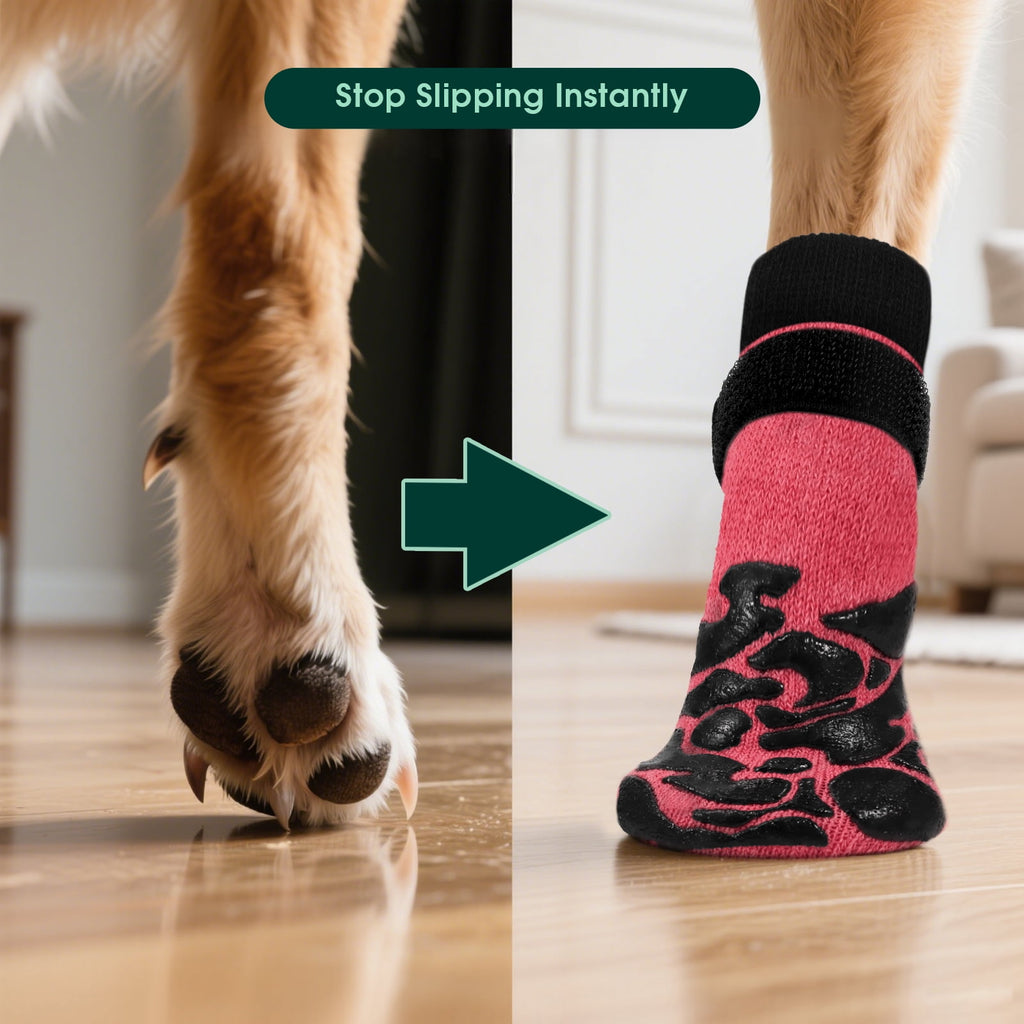 Kuoser Non-Slip Dog Socks for Hardwood Floors & Hot Pavement, Adjustable Pet Socks to Stop Licking and Slipping, Black, M