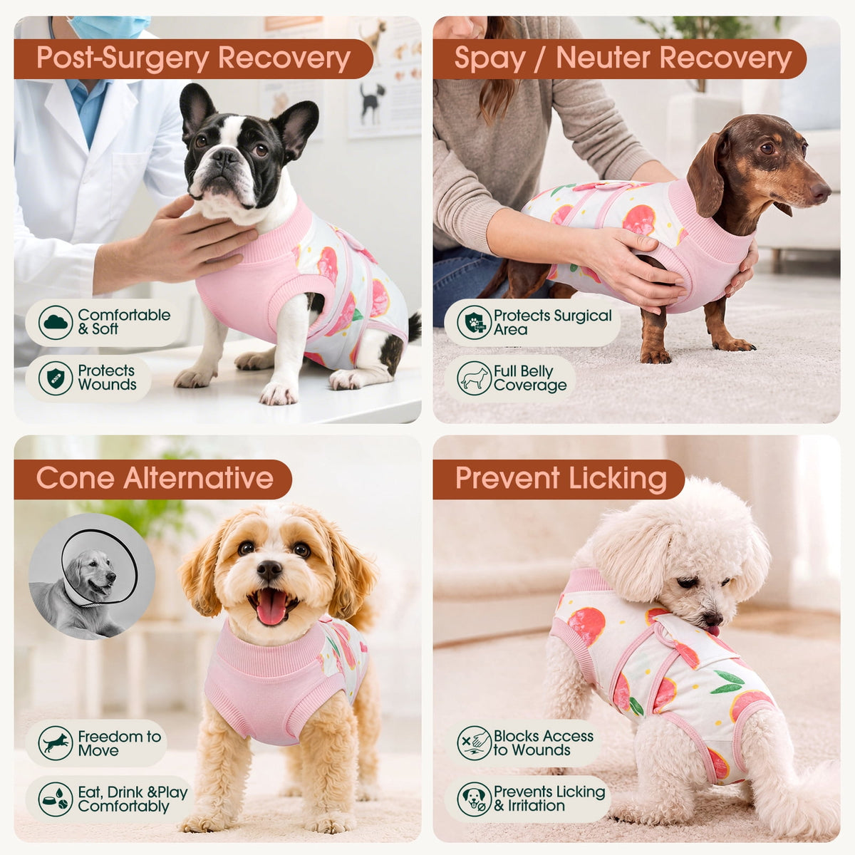 Kuoser Dog Surgical Recovery Suit Dog Cat Onesie after Surgery,Pink,L