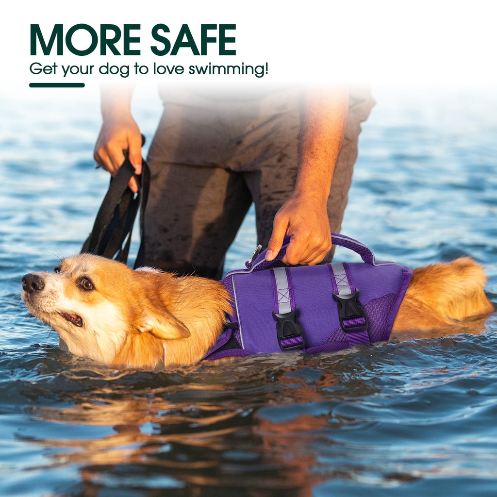 Kuoser Dog Life Jacket, High Flotation Dog Life Vest for Swimming Boating, Red, S