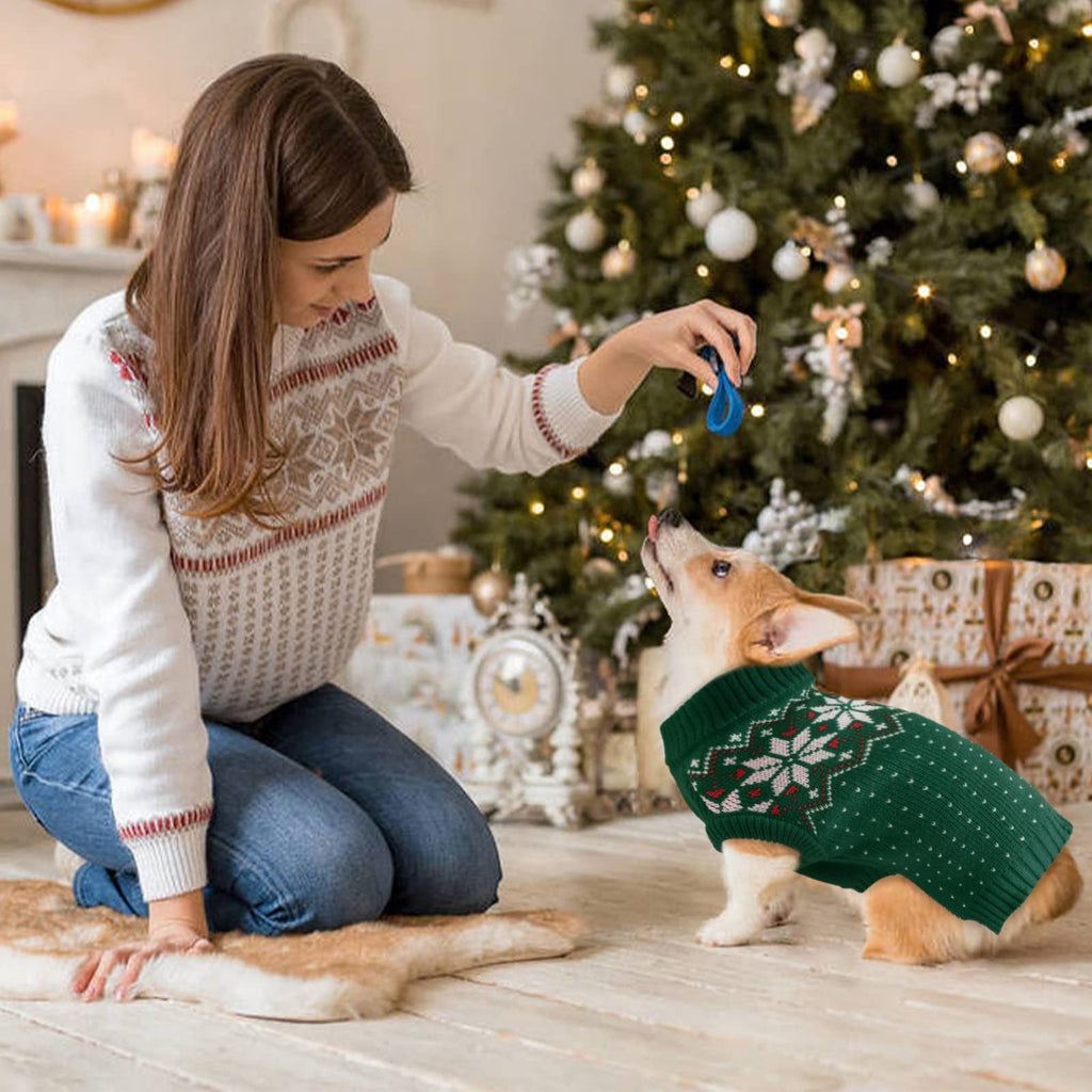 Kuoser Dog Cat Sweater, Holiday Christmas Snowflake Pet Warm Knitwear, Green, M