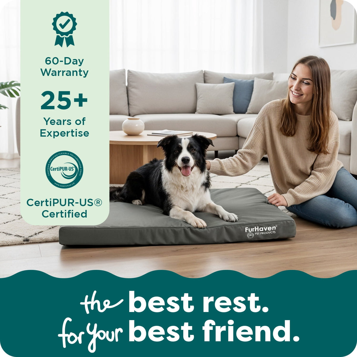 FurHaven Coated Oxford Indoor/Outdoor Deluxe Orthopedic Mattress Pet Bed, Stone Gray, Medium, 1 Count