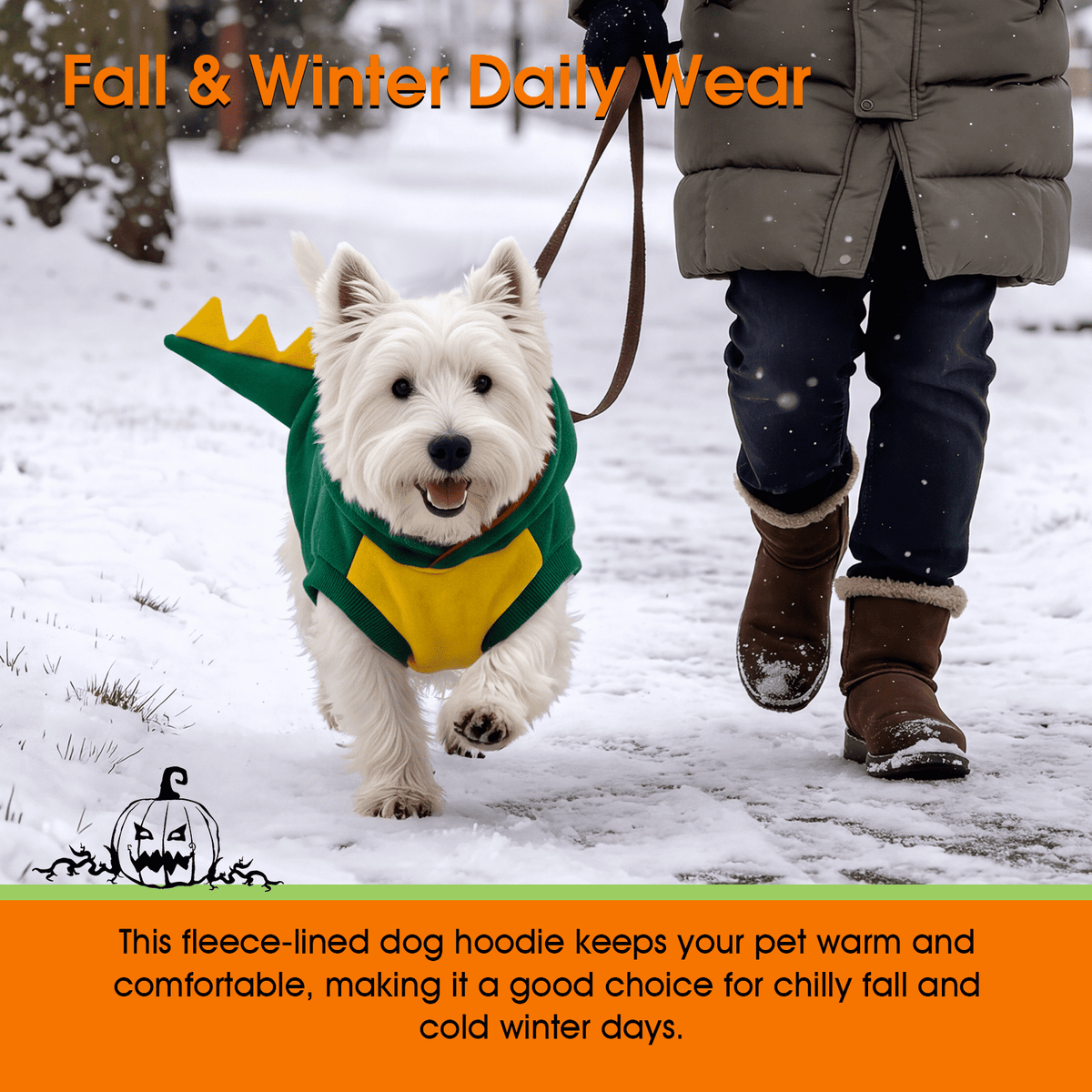 Kuoser Dog Dinosaur Halloween Costume, Funny Fleece Hoodie for Medium Dogs, Orange, M
