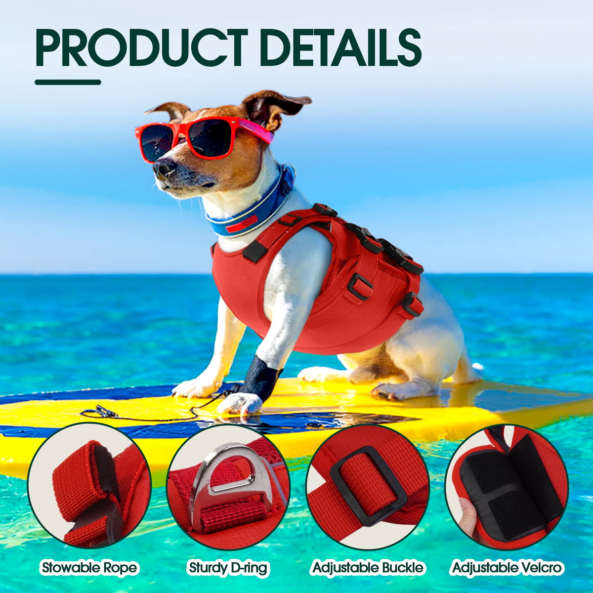 Kuoser Dog Life Jacket, High Flotation Dog Life Vest for Swimming Boating, Red, S