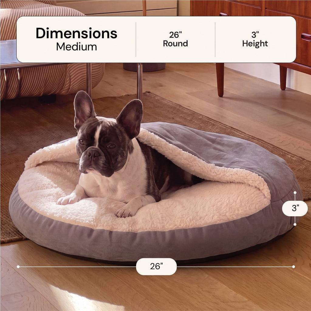 Furhaven 26" Round Orthopedic Dog Bed Sherpa & Suede Snuggery w/ Removable Washable Cover - Gray, 26-inch Faux Lambswool & Suede Gray 26 inch Snuggery (Orthopedic Foam)