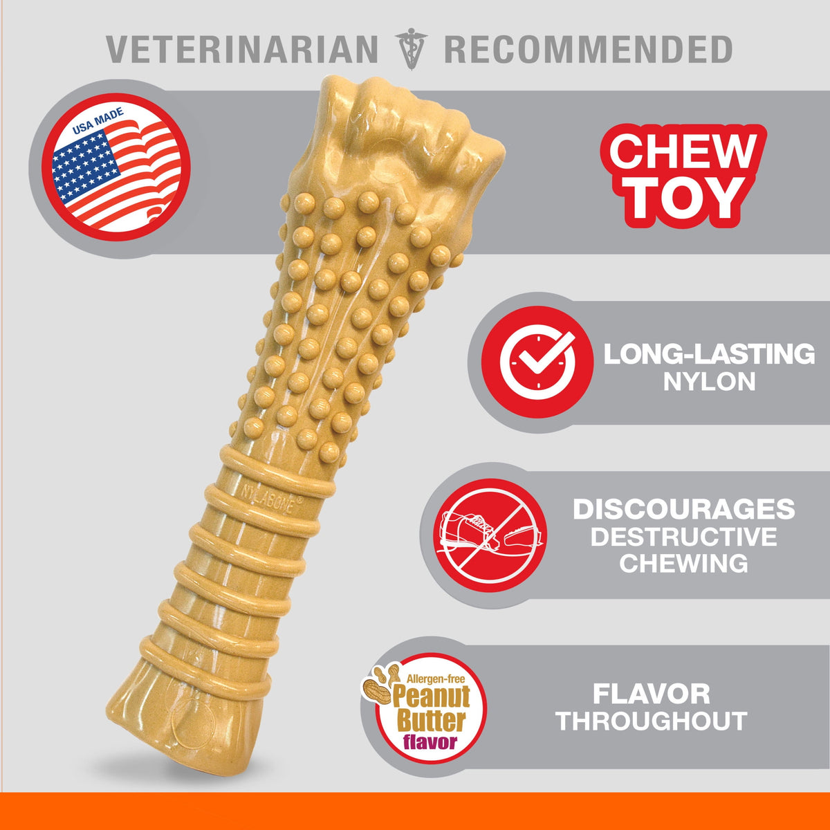 Nylabone Power Chew Textured Knuckle Bone Dog Toy, Dog Chew Toy, Chicken Flavor, X-Large, 1 Count