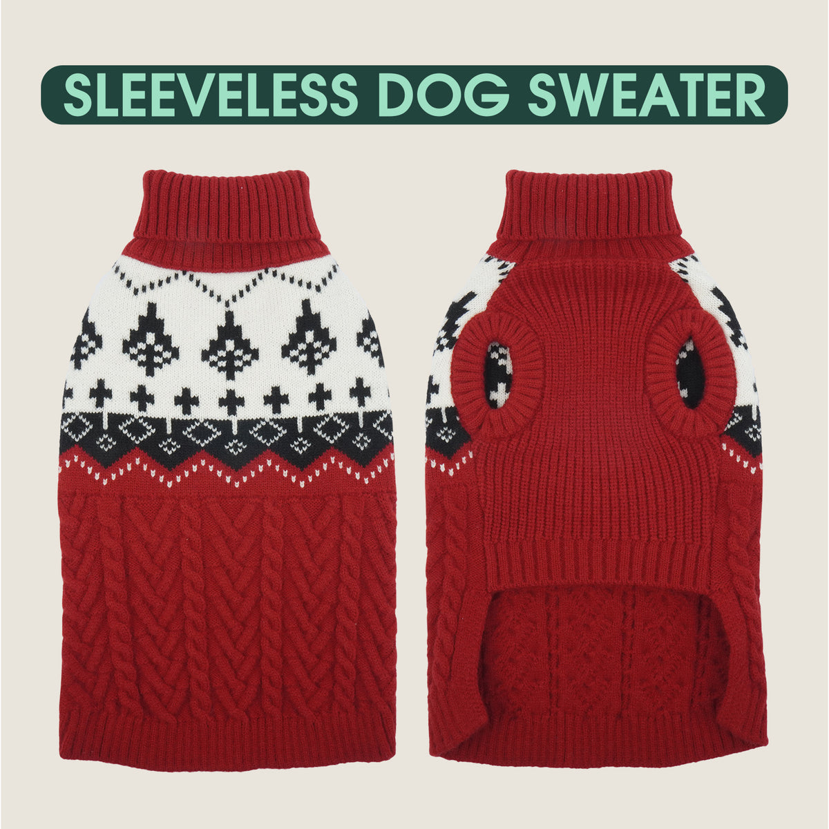 Kuoser Winter Dog Sweater, Sleeveless Doggy Clothes, Warm and Cozy Turtleneck Sweater for Dogs, Red, M